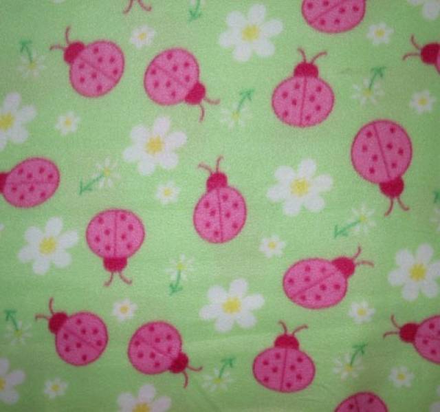 Lady Bugs & Daisy Mint Fleece Fabric