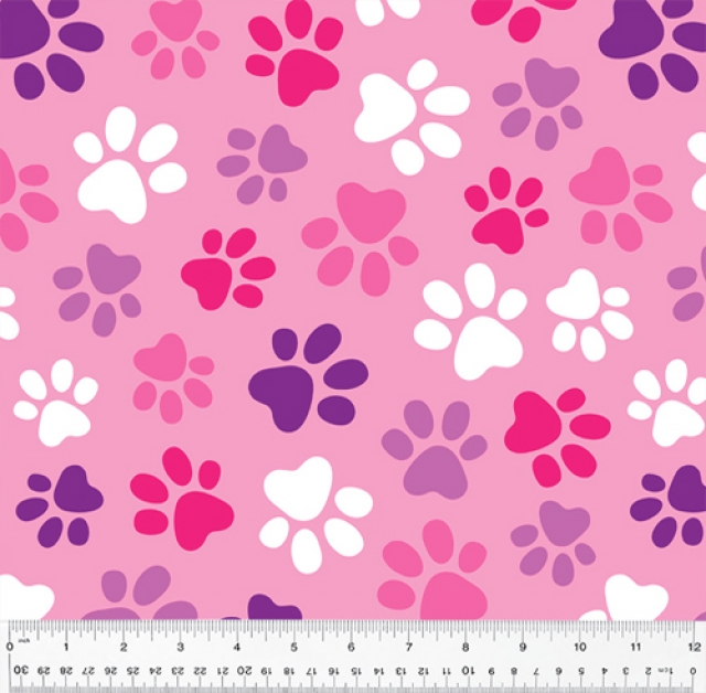 PINK Dog Paws Fleece Fabric