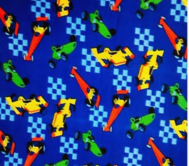 Race Cars Royal Blue Fleece Fabric