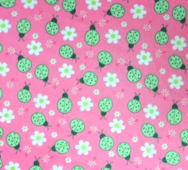 Lady Bugs & Daisy Fuchsia Fleece Fabric