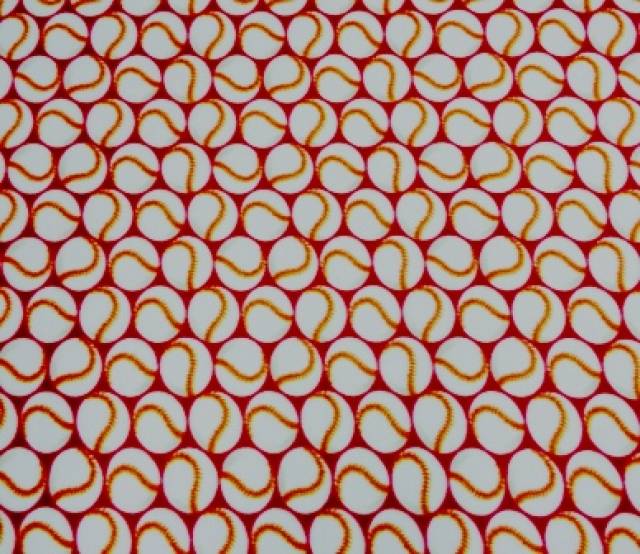 Red Baseballs Fleece Fabric