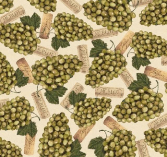 Merlot Wine Green Grapes Fleece Fabric