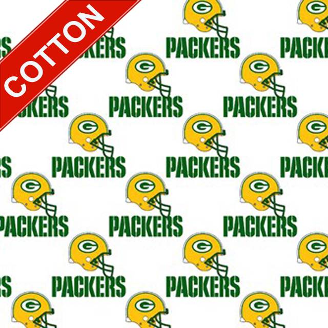 Green Bay Packers White NFL Cotton Fabric 