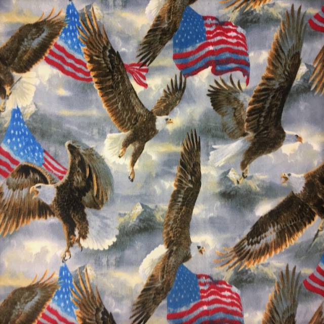 Eagles and USA Flags Allover Fleece Fabric