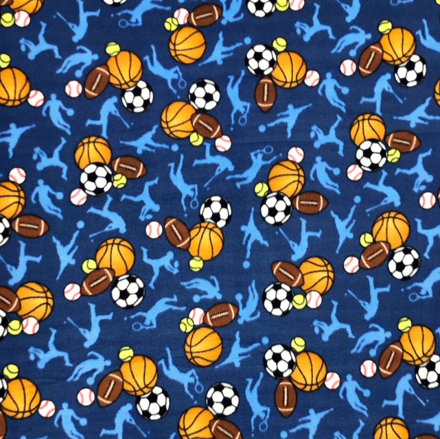 MVP All Stars Blue Multi Sport Balls Fleece Fabric
