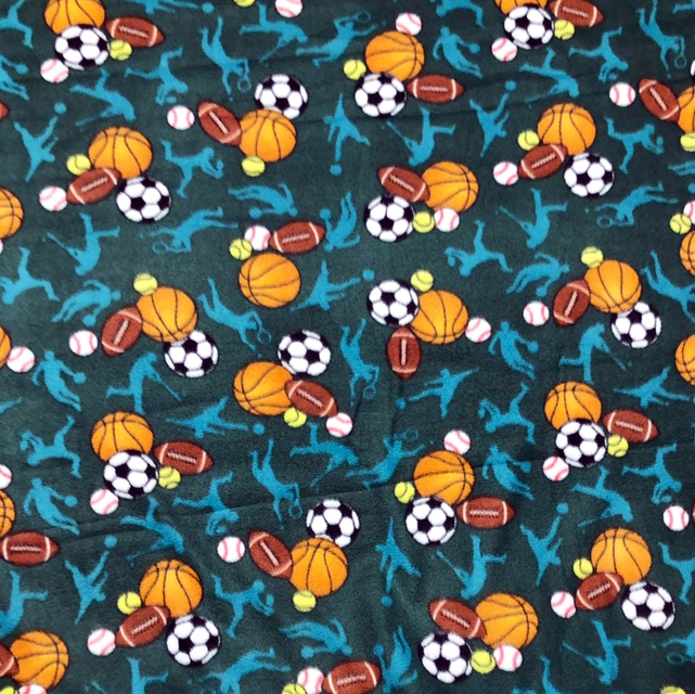 MVP All Stars Green Multi Sport Balls Fleece Fabric