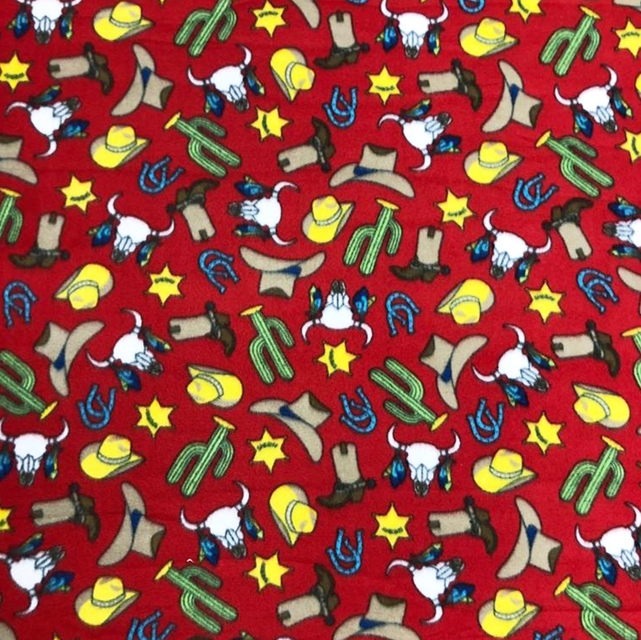 Red Cowboy Gunsmoke Rodeo Fleece Fabric