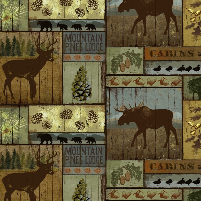 Mountain Pines & Lodge Fleece Fabric