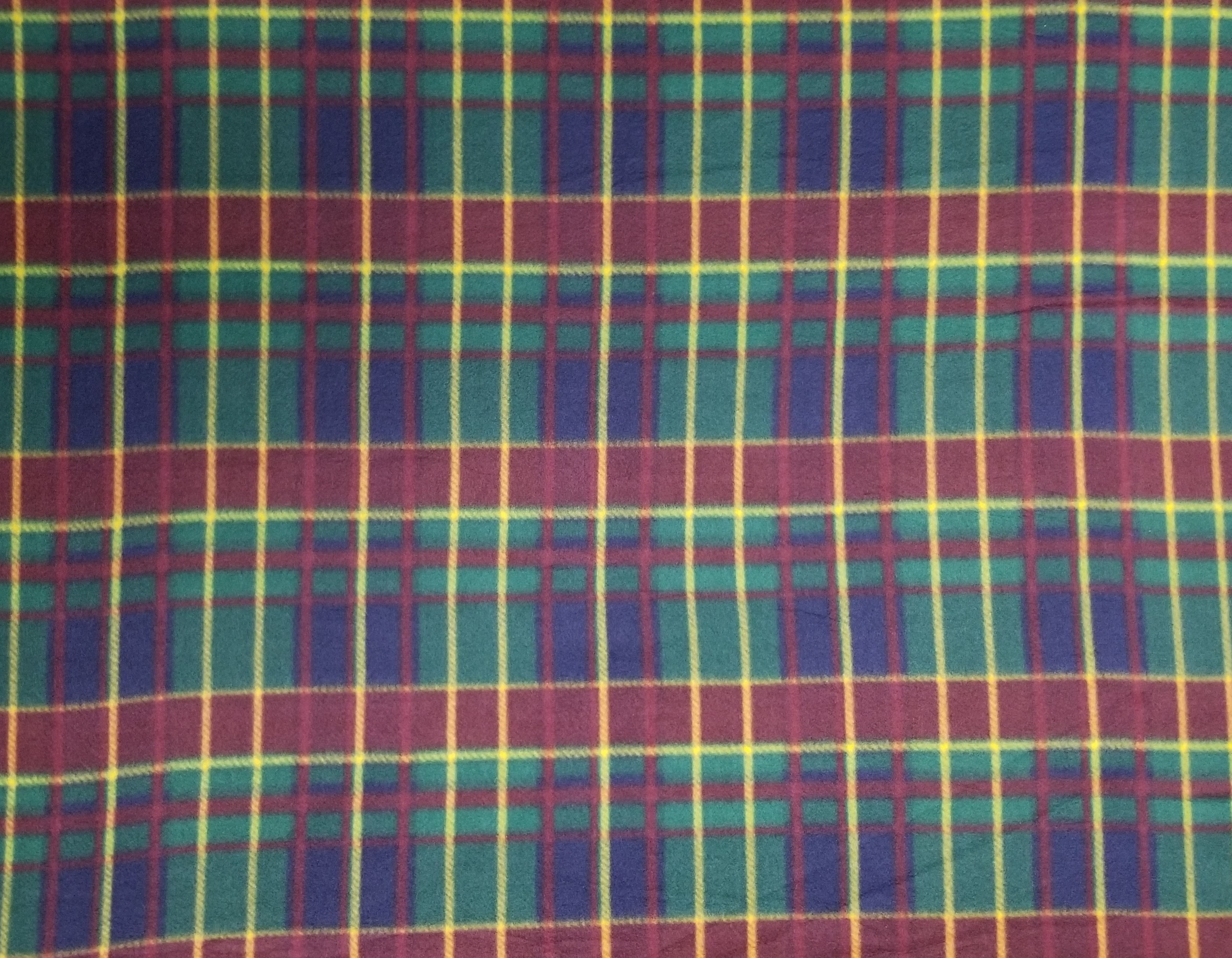 Burgundy and Green Tartan Fleece Fabric