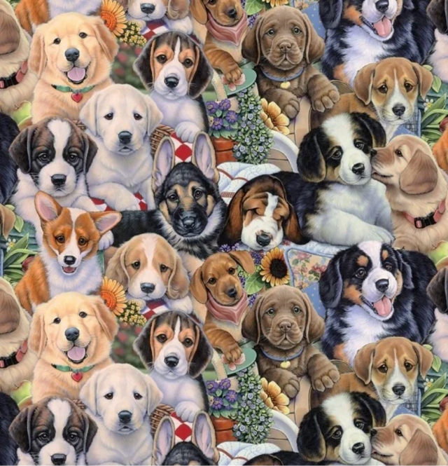 Puppies & Flowers Fleece Fabric