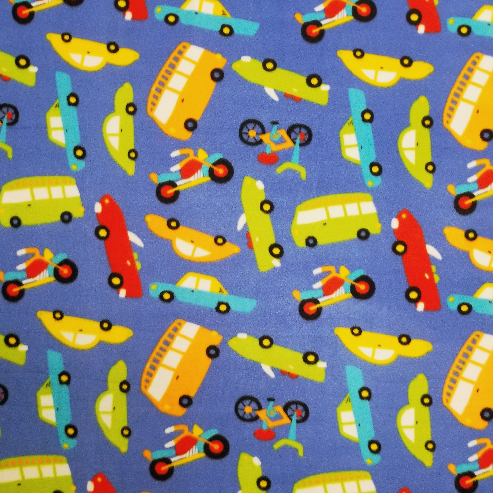 Transportation Cars Blue Fleece Fabric