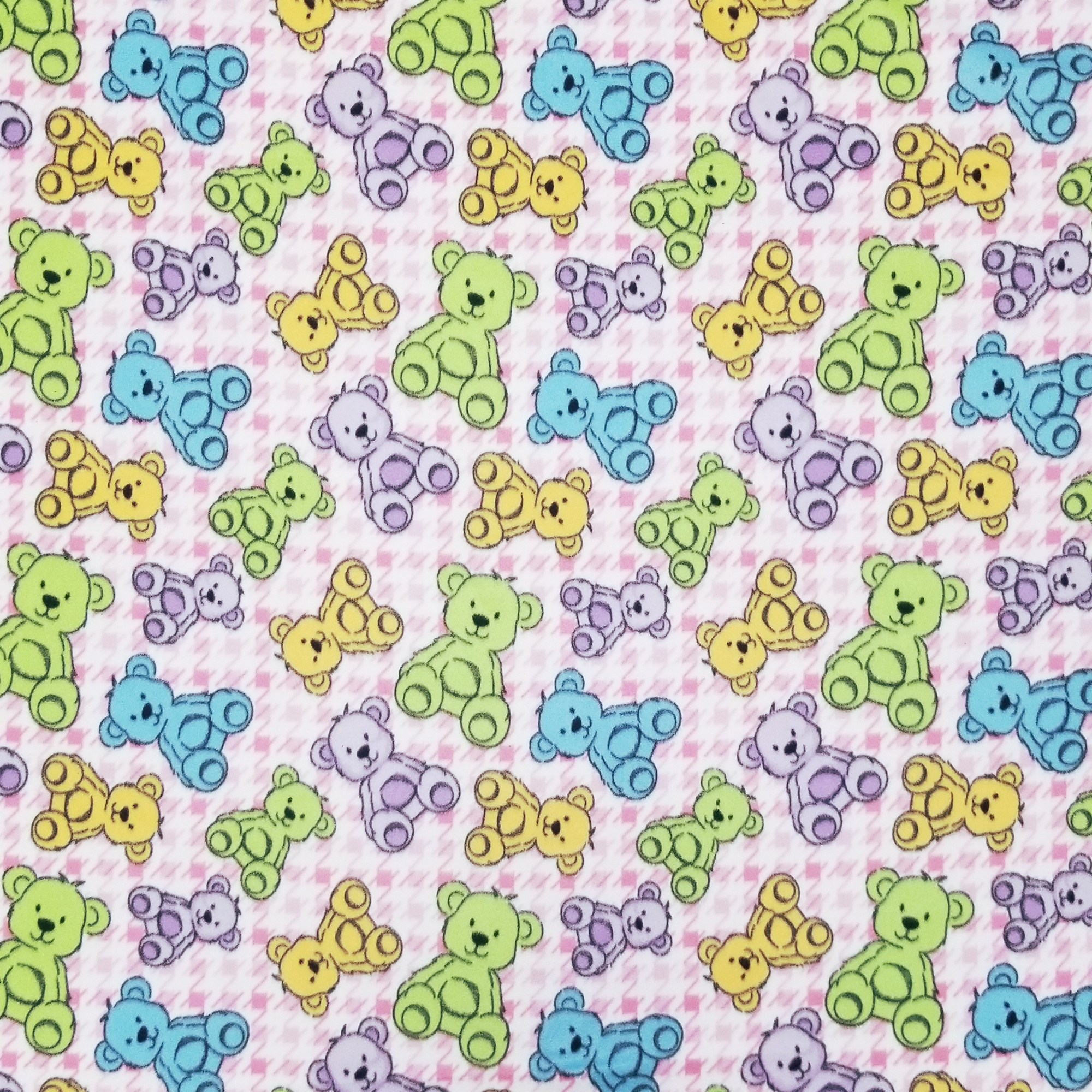 Houndstooth Bears Pink Fleece Fabric