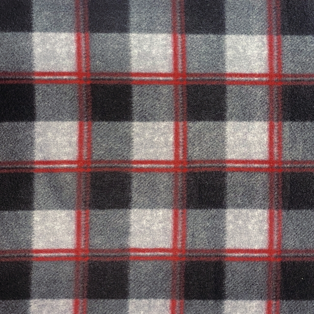 Black with Gray & Red Plaid Fleece Fabric