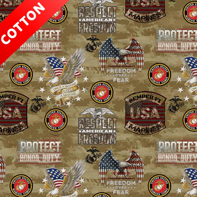 United States Military Freedom Over Fear <BR>Marines Cotton Fabric