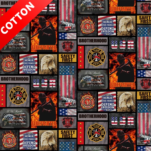 Fire Department Defend Freedom<br> Cotton Fabric