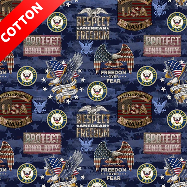 United States Military Freedom Over Fear Navy Cotton Fabric