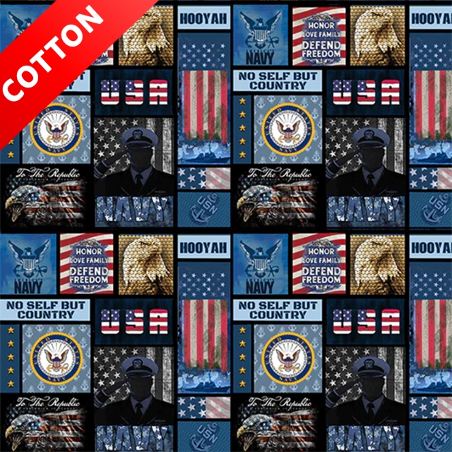 United States Military Defend Freedom<br> Navy Cotton Fabric
