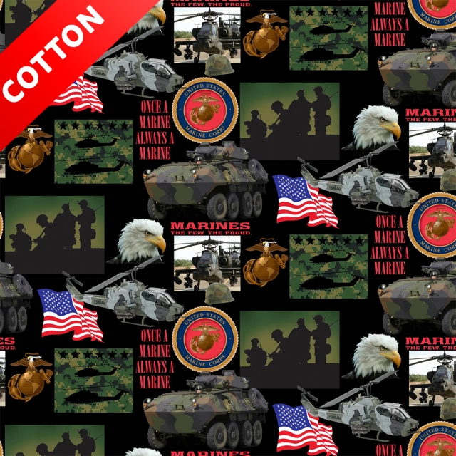 US Army Marines Branches Cotton Fabric