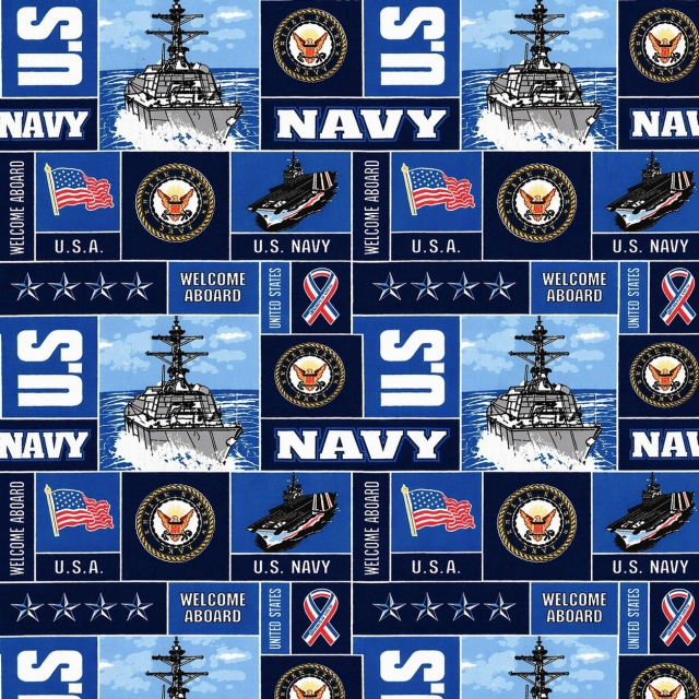US Navy Military Branches Fleece Fabric