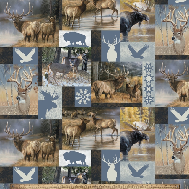 Deer & Elk Patchwork Fleece Fabric