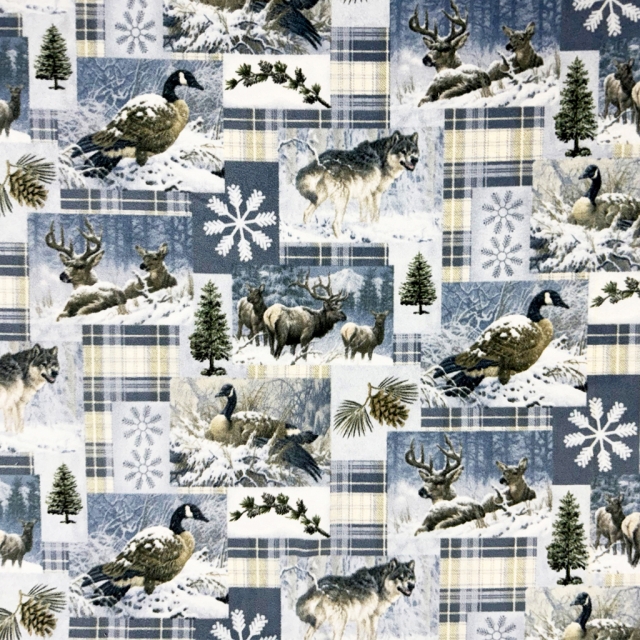 Winter Woodlands Wolves and Deer Fleece Fabric
