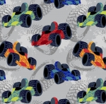 Race Car Go Carts Fleece Fabric