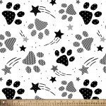 Paw Prints Black and White Fleece Fabric